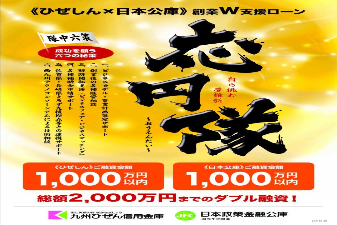 【創業W支援ローン応円隊】
当金庫と日本政策金融公庫が連携した創業者向けの協調融資商品。金融支援と共に事業計画策定や販路開拓、補助金申請等の本業支援も行っています。